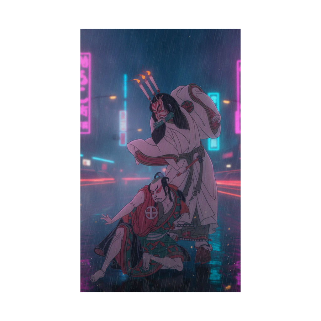 Neon Noir — Kabuki Actors Ichimura Uzaemon Ix As Ko-Kakeyama And Ōtani Hiroji Iii As Kōga Sa — Matte Poster