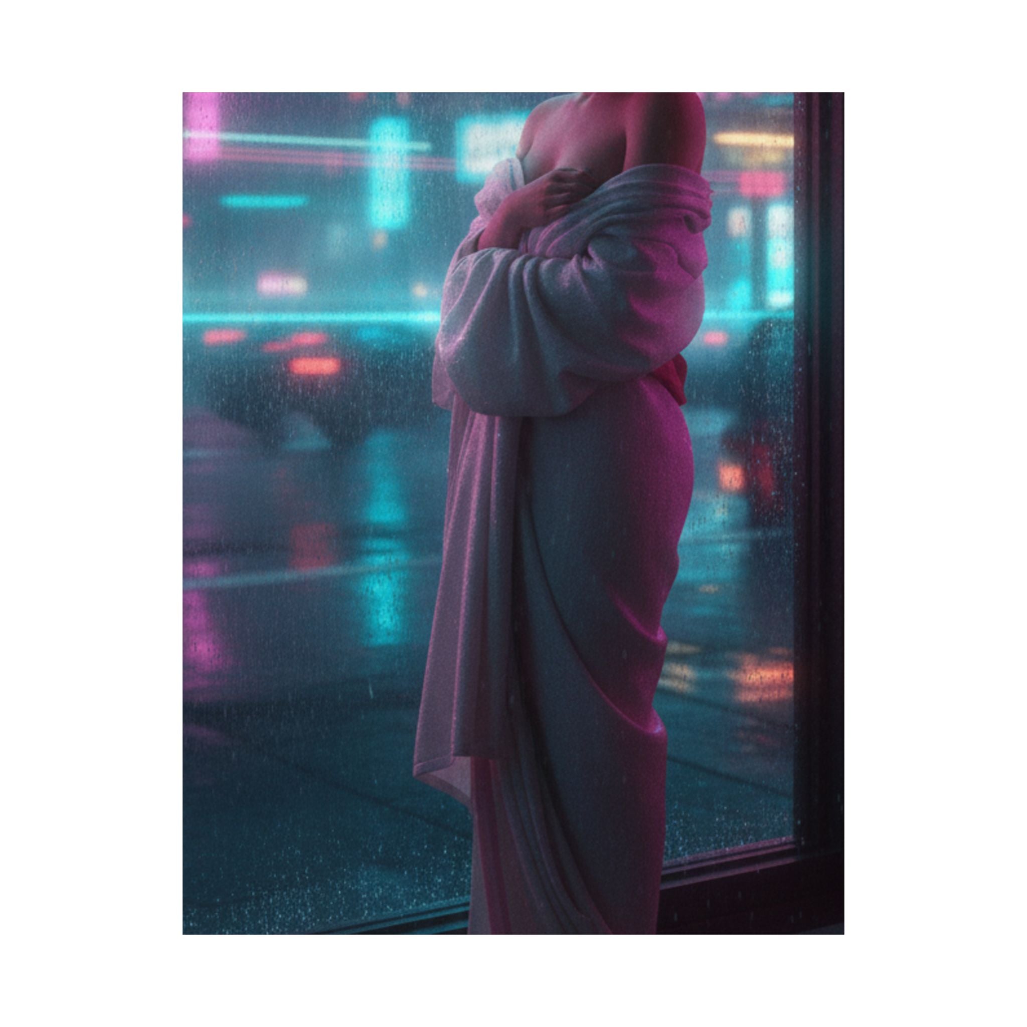 Neon Noir — Girl Drying Herself After Her Bath — Matte Poster