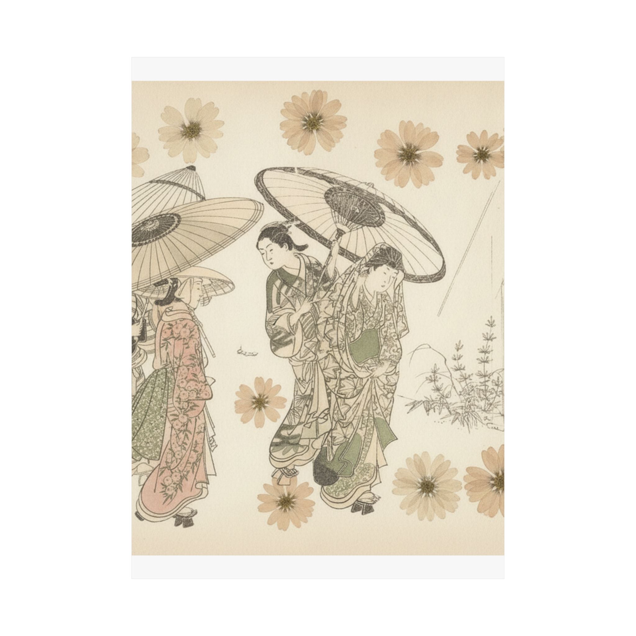 Botanical — A Lady With Three Attendants In The Rain — Matte Poster