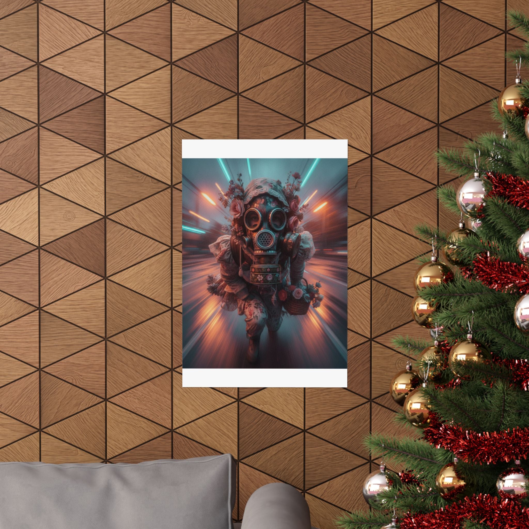 Neon Tunnel Rose Gas Mask Post-Apocalyptic Poster