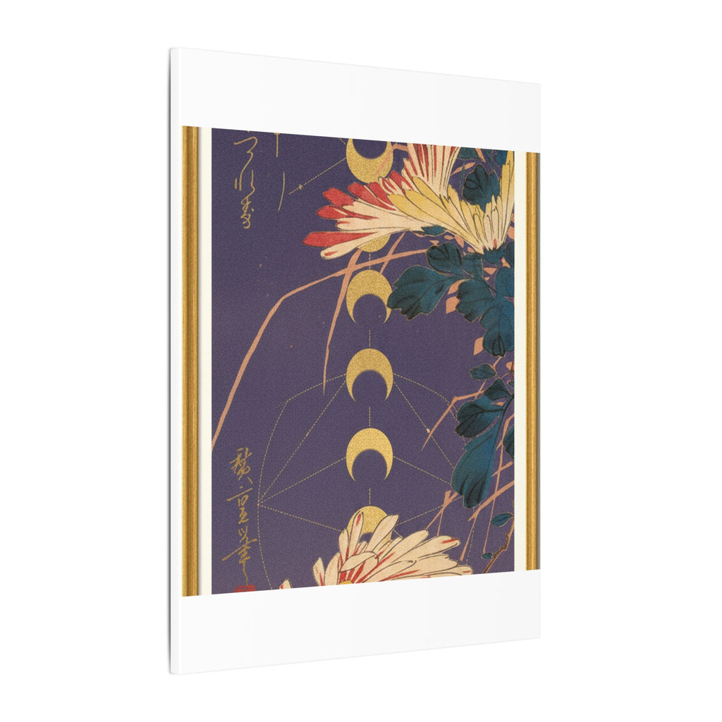 Chrysanthemum and Gold Moon Phases Woodblock Matte Canvas