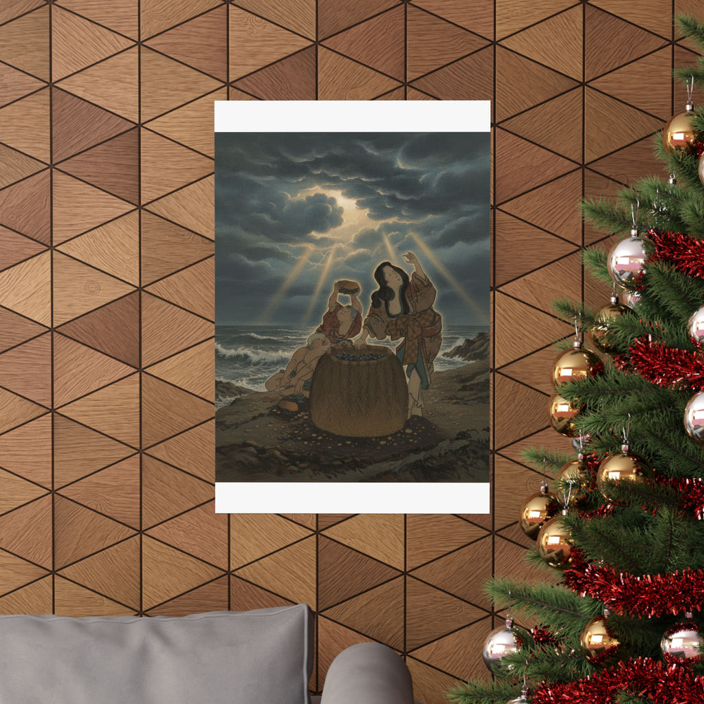 Dramatic Storm — Fisherwoman With A Basket And Two Boys — Matte Poster