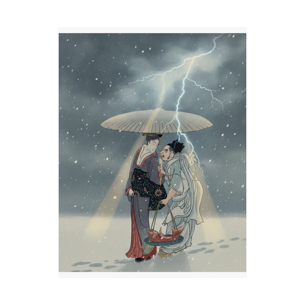 Dramatic Storm — Ebisu And Benten Walking In The Snow — Matte Poster