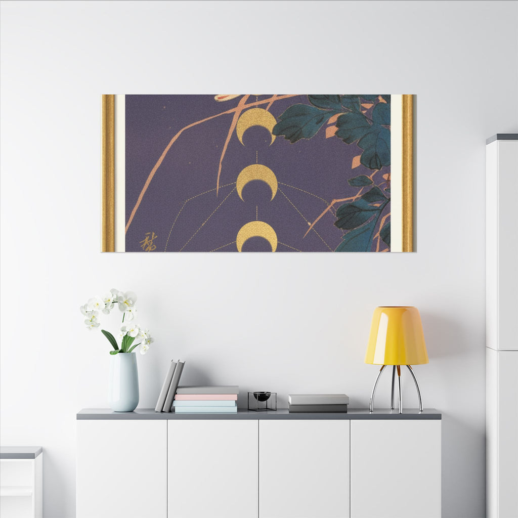 Chrysanthemum and Gold Moon Phases Woodblock Matte Canvas