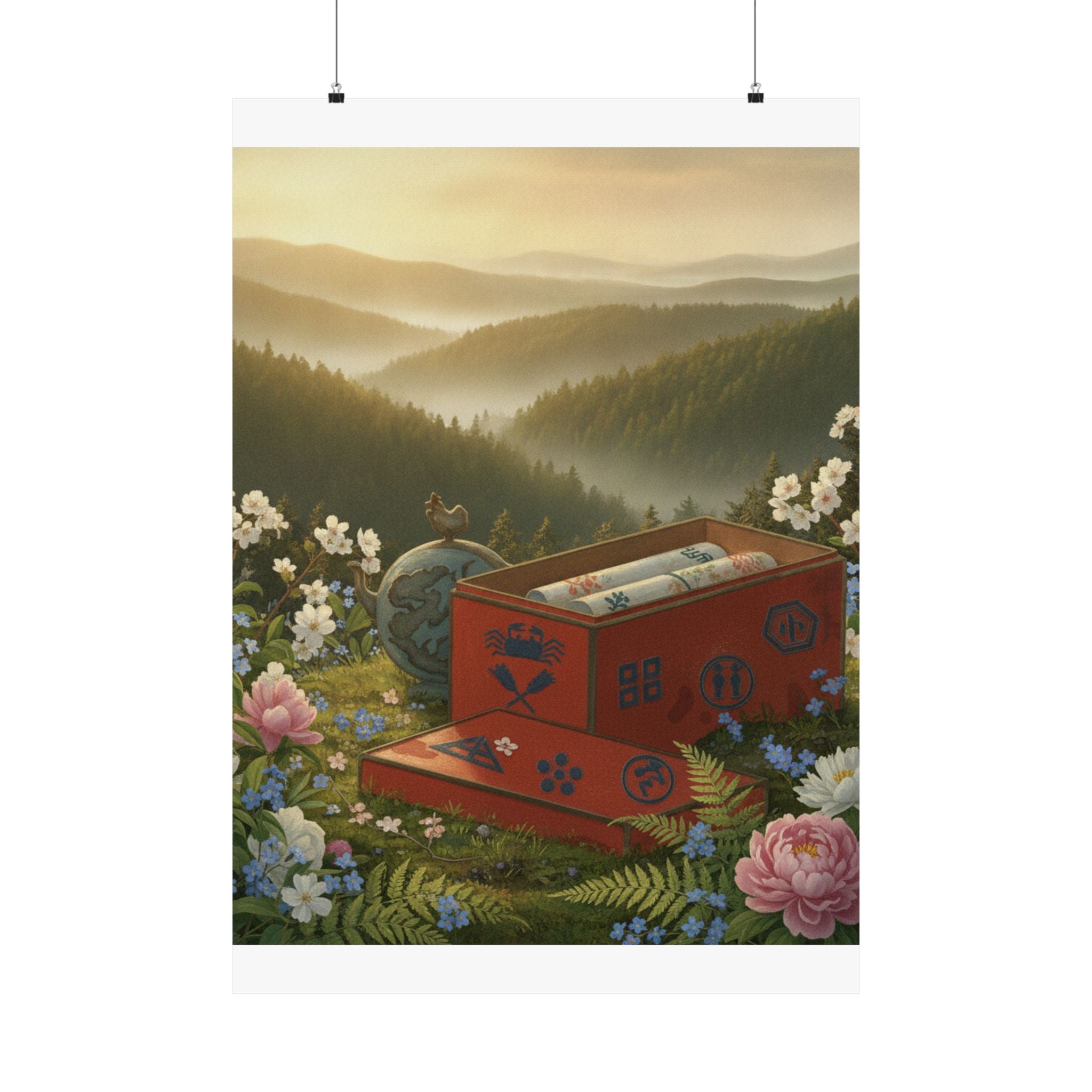 Scenic Nature — Red Lacquer Box And Water-Pot — Matte Poster