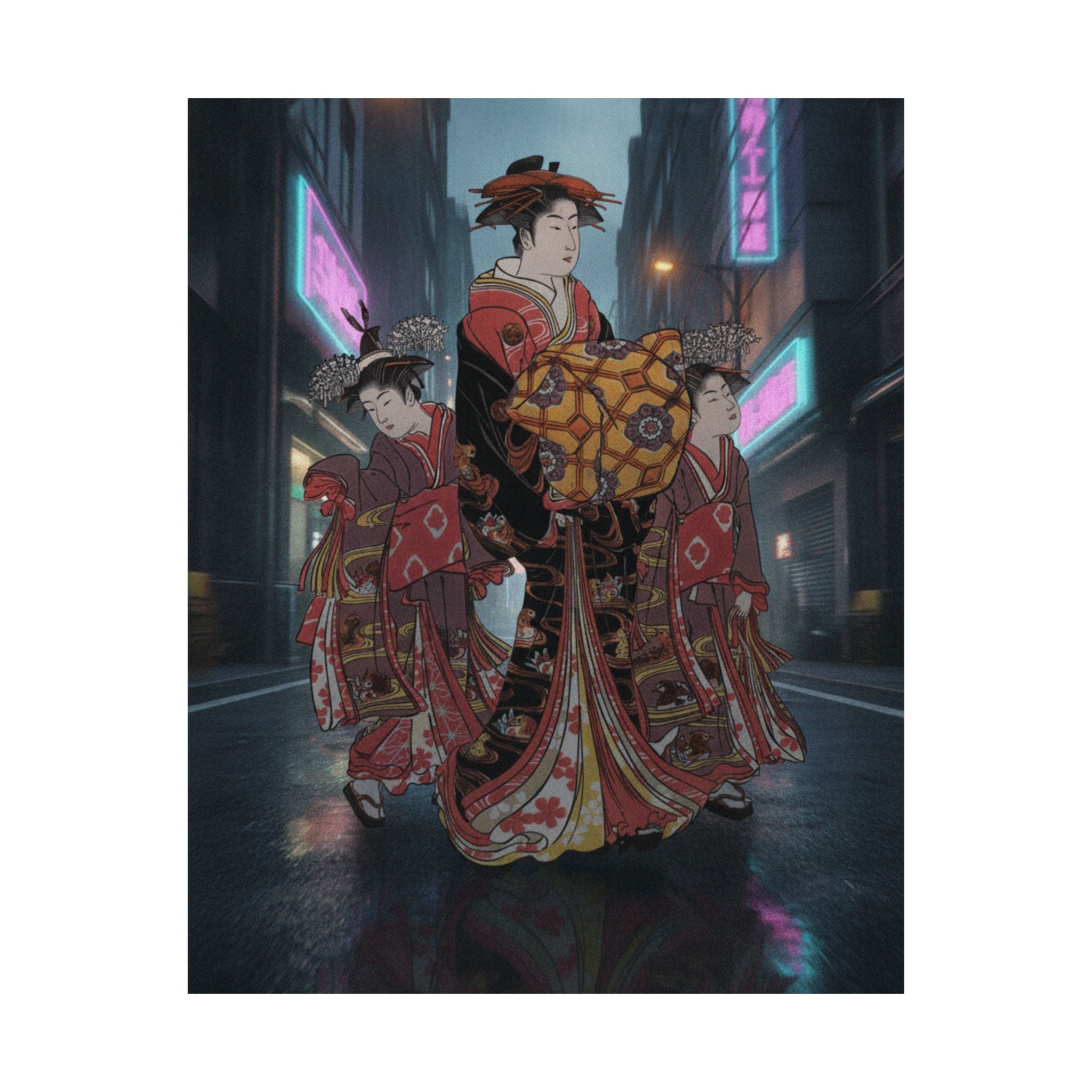 Fast Furious — An Oiran Accompanied By Two Kamuro — Matte Poster