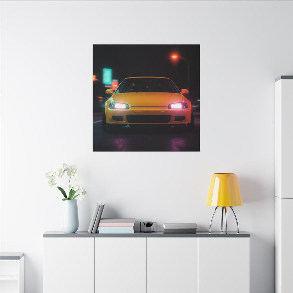 Neon Night JDM Yellow Coupe Street Matte Canvas