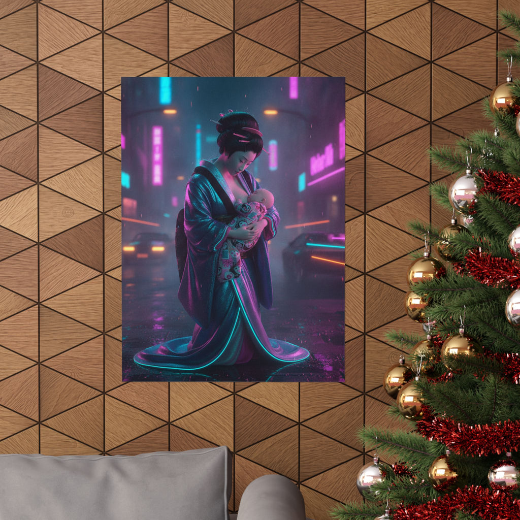 Neon Noir — Young Mother Nursing Her Baby — Matte Poster