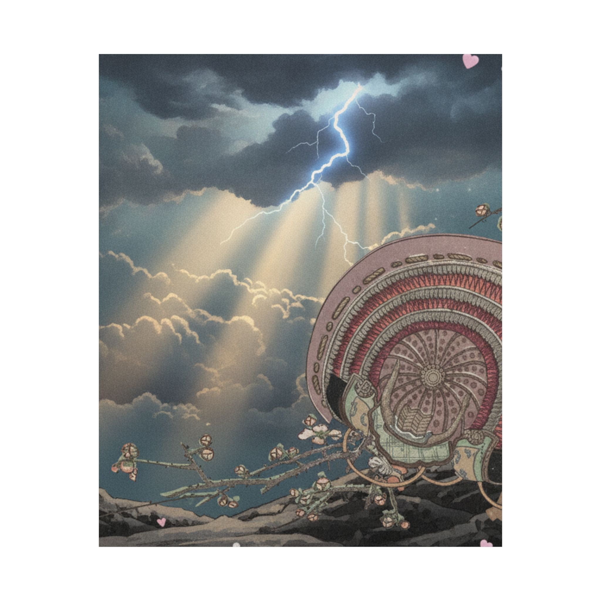 Dramatic Storm — Helmet And Plum Blossoms — Matte Poster