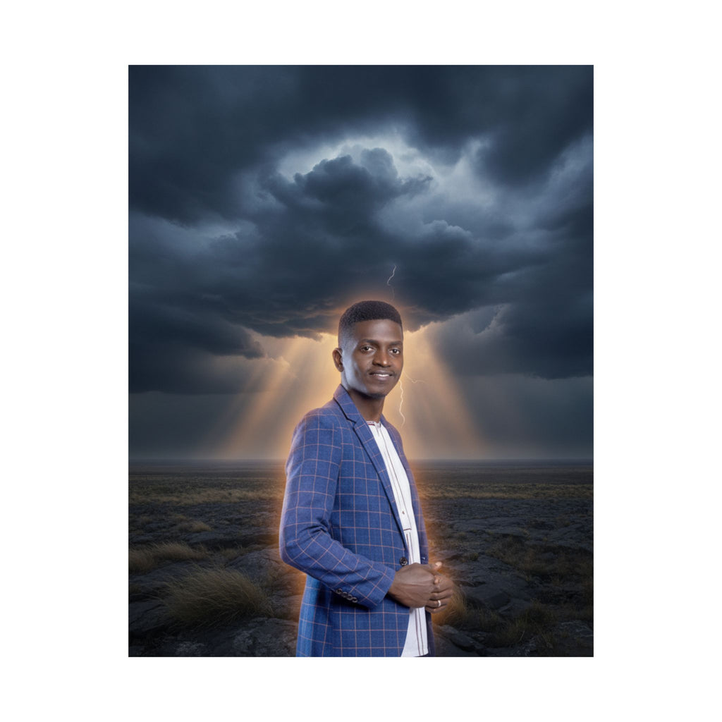 Smiling Man Blue Check Blazer Storm Sunrays Matte Poster