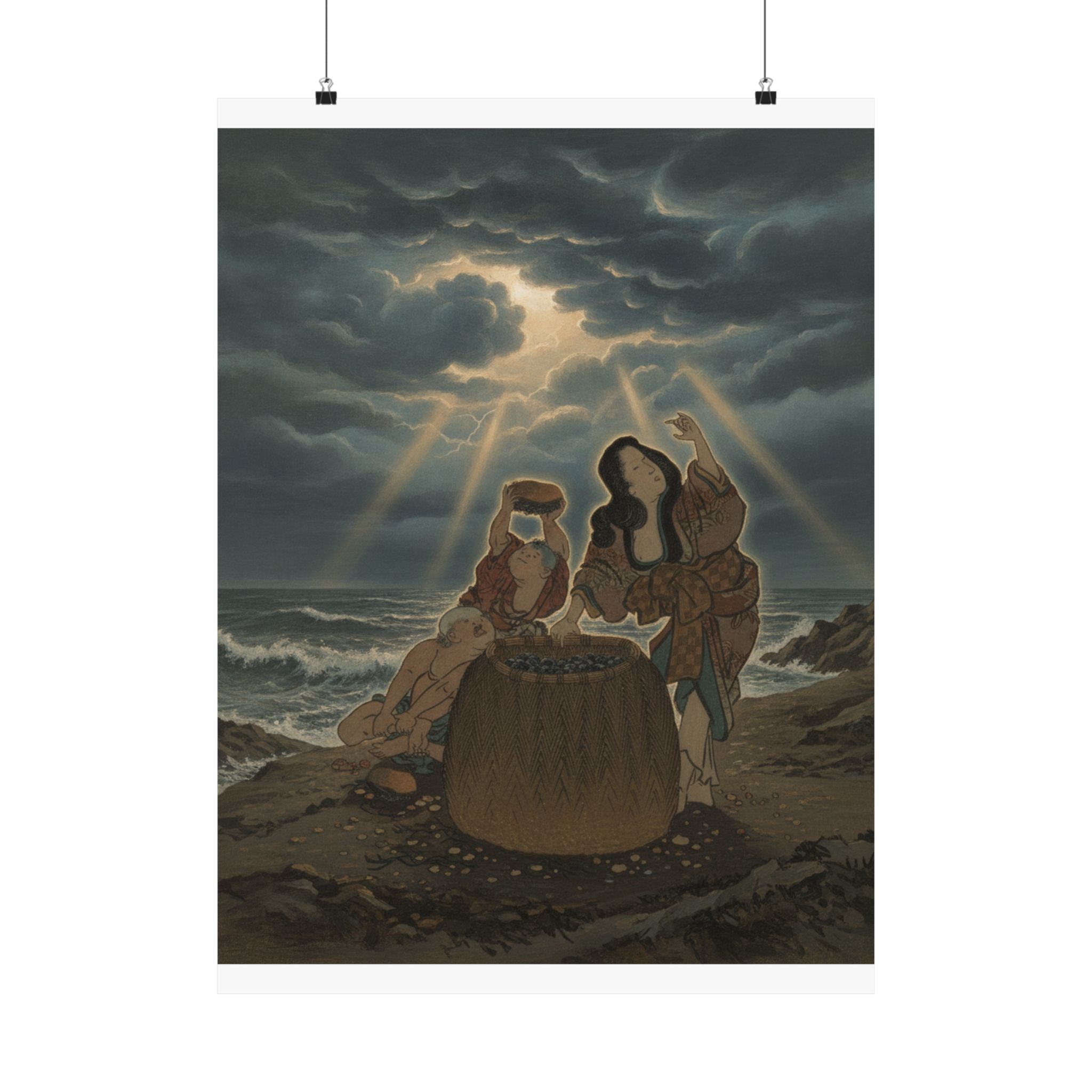 Dramatic Storm — Fisherwoman With A Basket And Two Boys — Matte Poster