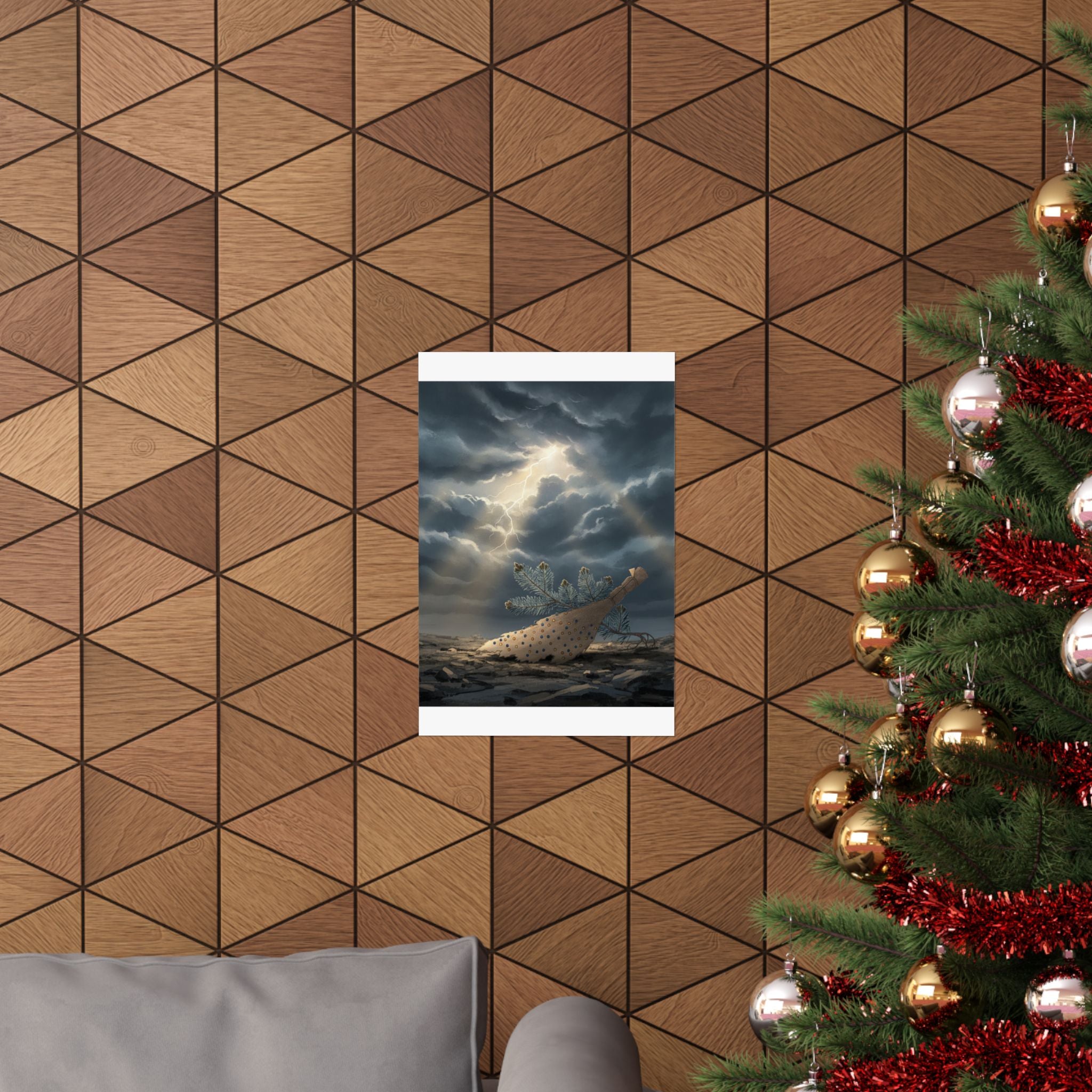 Dramatic Storm — Young Pine Tree And Jeweled Broom — Matte Poster