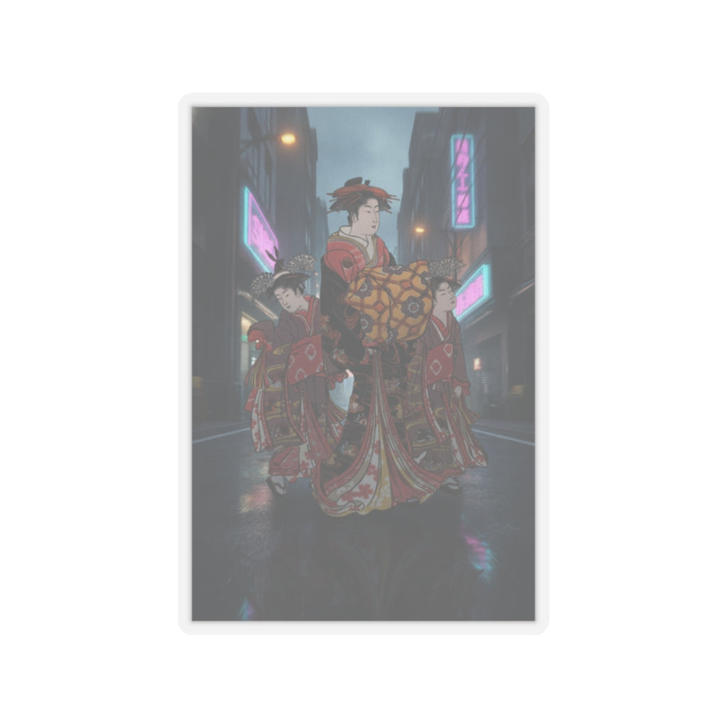 Fast Furious — An Oiran Accompanied By Two Kamuro — Kiss-Cut Sticker