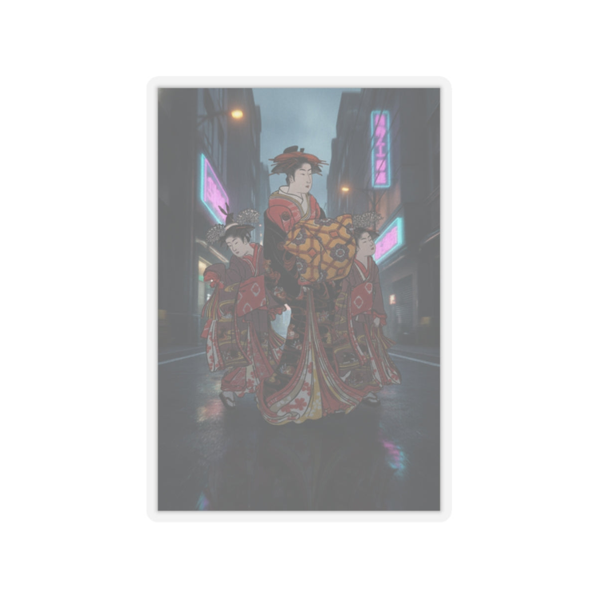 Fast Furious — An Oiran Accompanied By Two Kamuro — Kiss-Cut Sticker