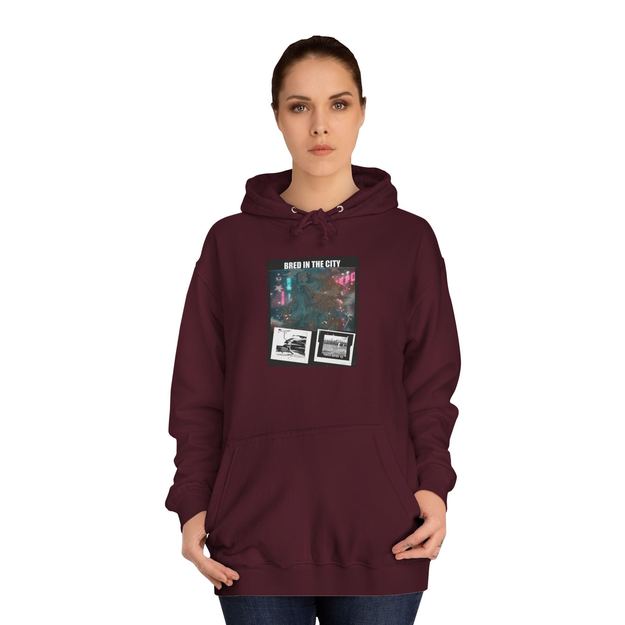 Bred In The City Neon Car Polaroid Collage Hoodie