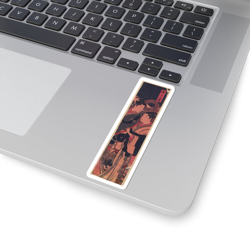 Japanese Street — Two Men, One Playing A Flute — Kiss-Cut Sticker
