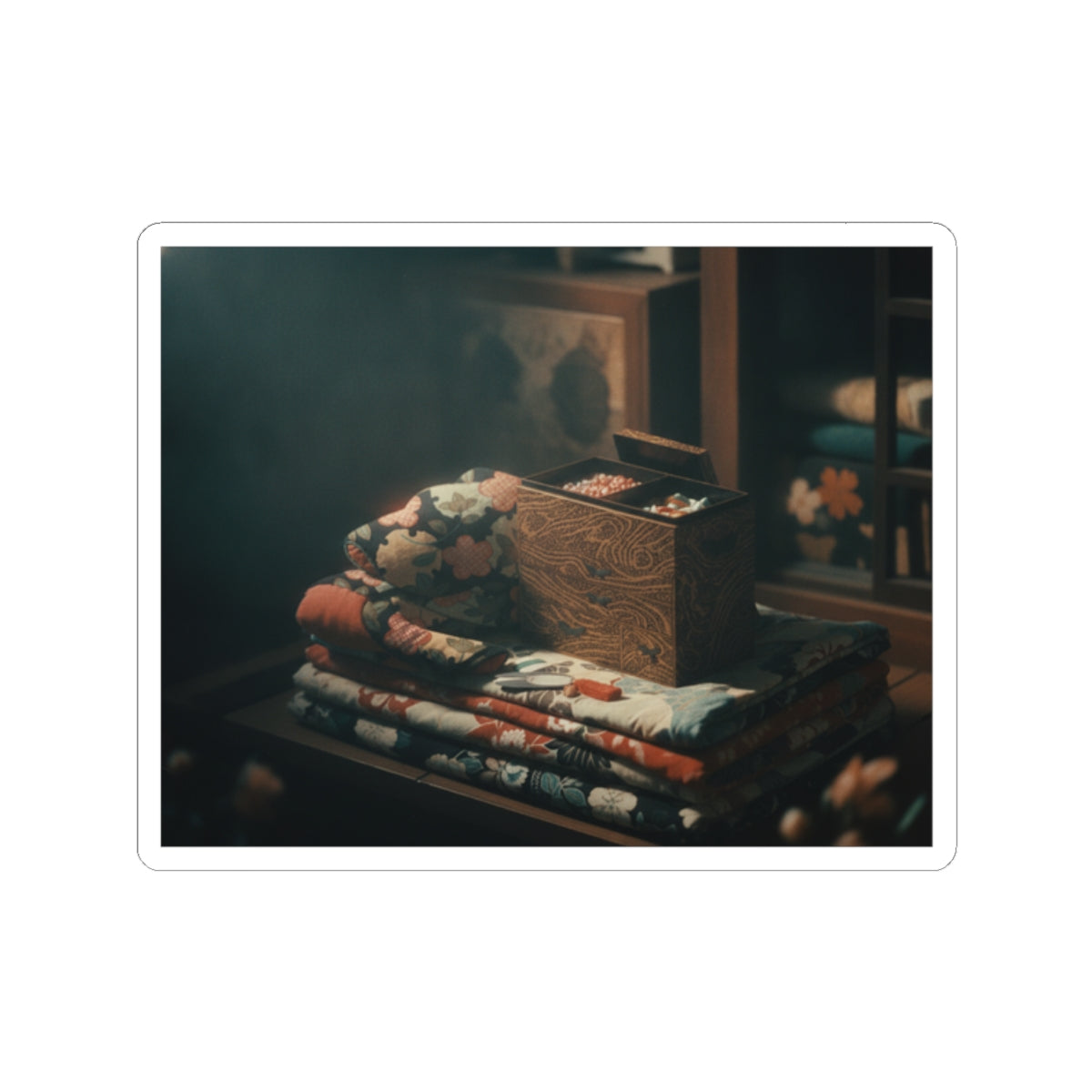 Cinematic — Lady'S Work-Box And Bed Clothing — Kiss-Cut Sticker
