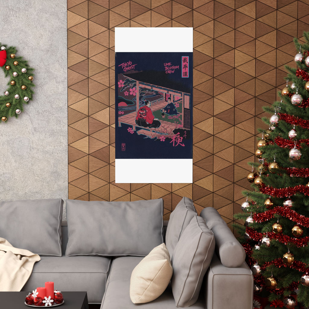 Japanese Street — Samurai Admiring Pine-Tree And Plum Blossoms — Matte Poster