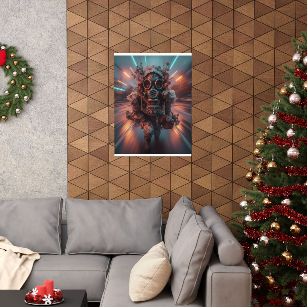 Neon Tunnel Rose Gas Mask Post-Apocalyptic Poster