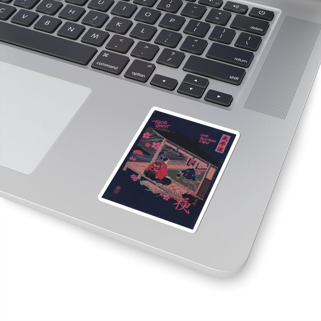 Japanese Street — Samurai Admiring Pine-Tree And Plum Blossoms — Kiss-Cut Sticker