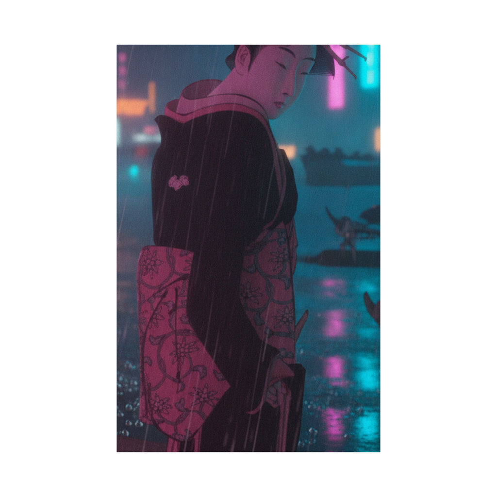 Neon Noir — Young Lady By The Shore — Matte Poster