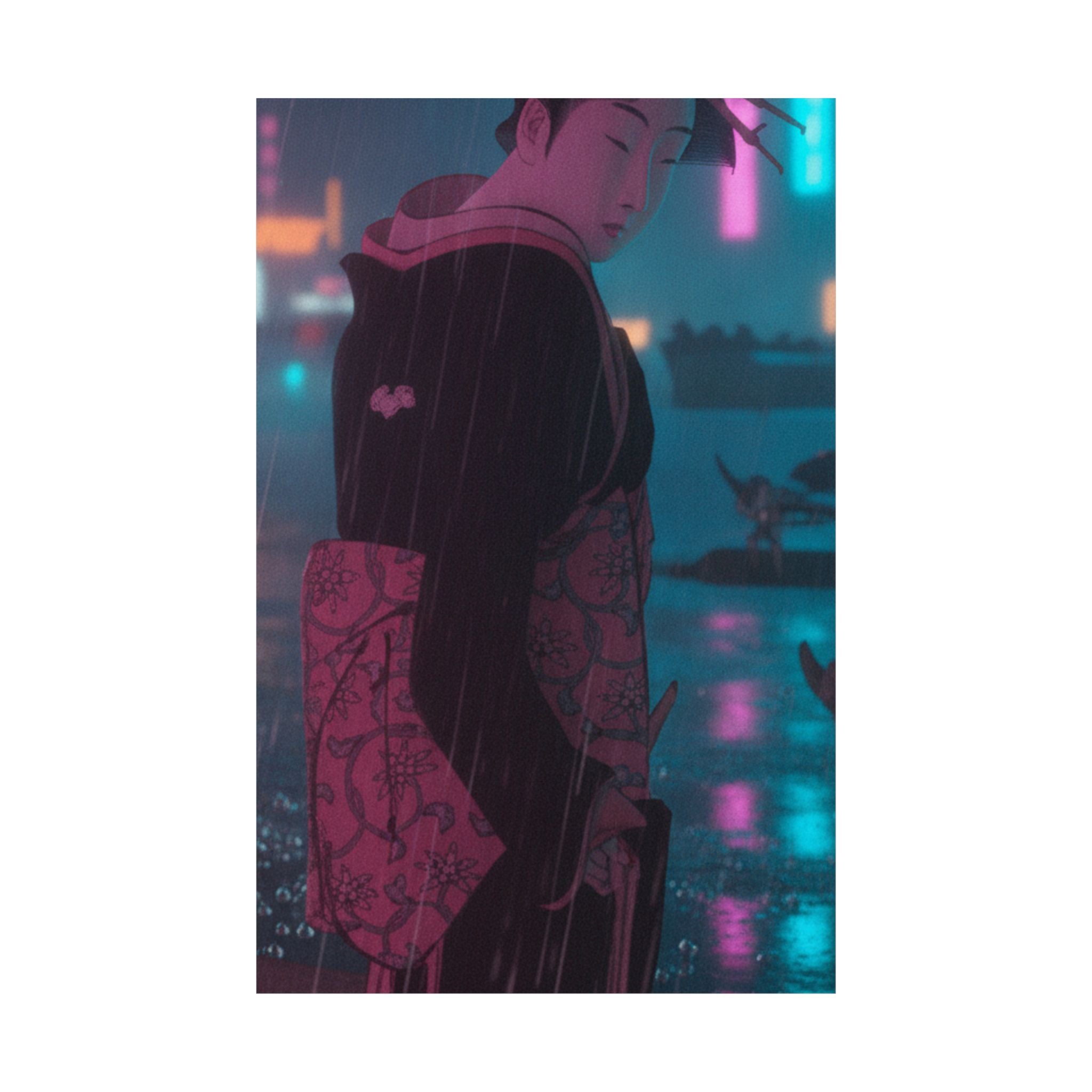 Neon Noir — Young Lady By The Shore — Matte Poster