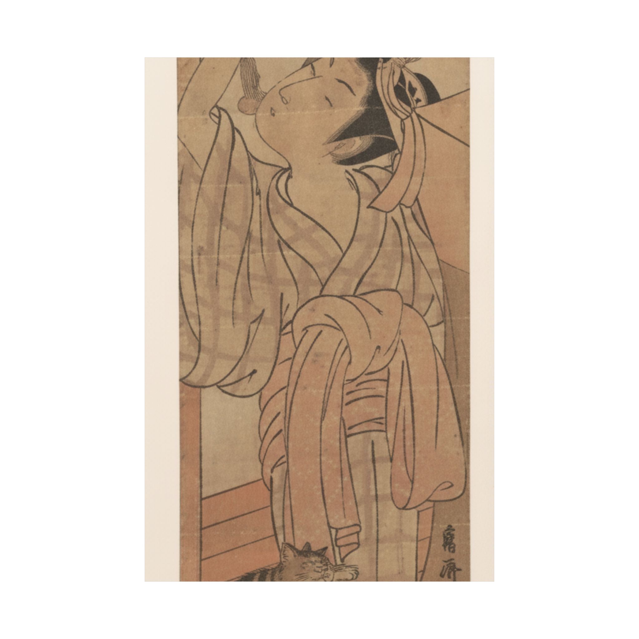 Ecommerce Main — Young Lady Toying With The Tassel Of Her Bed–Net While A Cat Plays At Her Feet — Matte Poster
