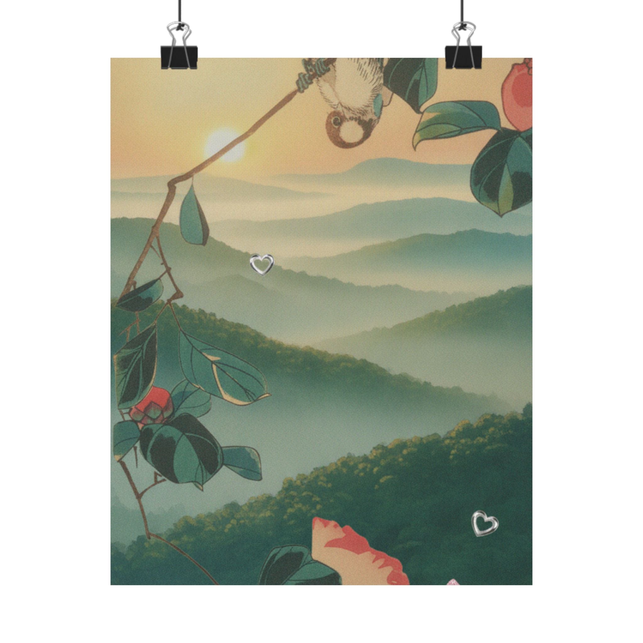 Scenic Nature — Camellia And Bullfinch — Matte Poster