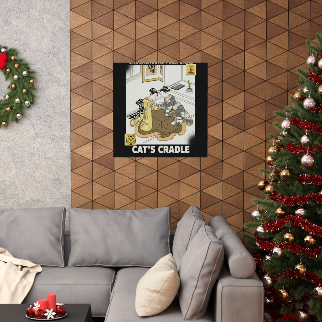Streetwear Collage — Two Young Women Seated By A Kotatsu Playing Cat'S Cradle — Matte Poster