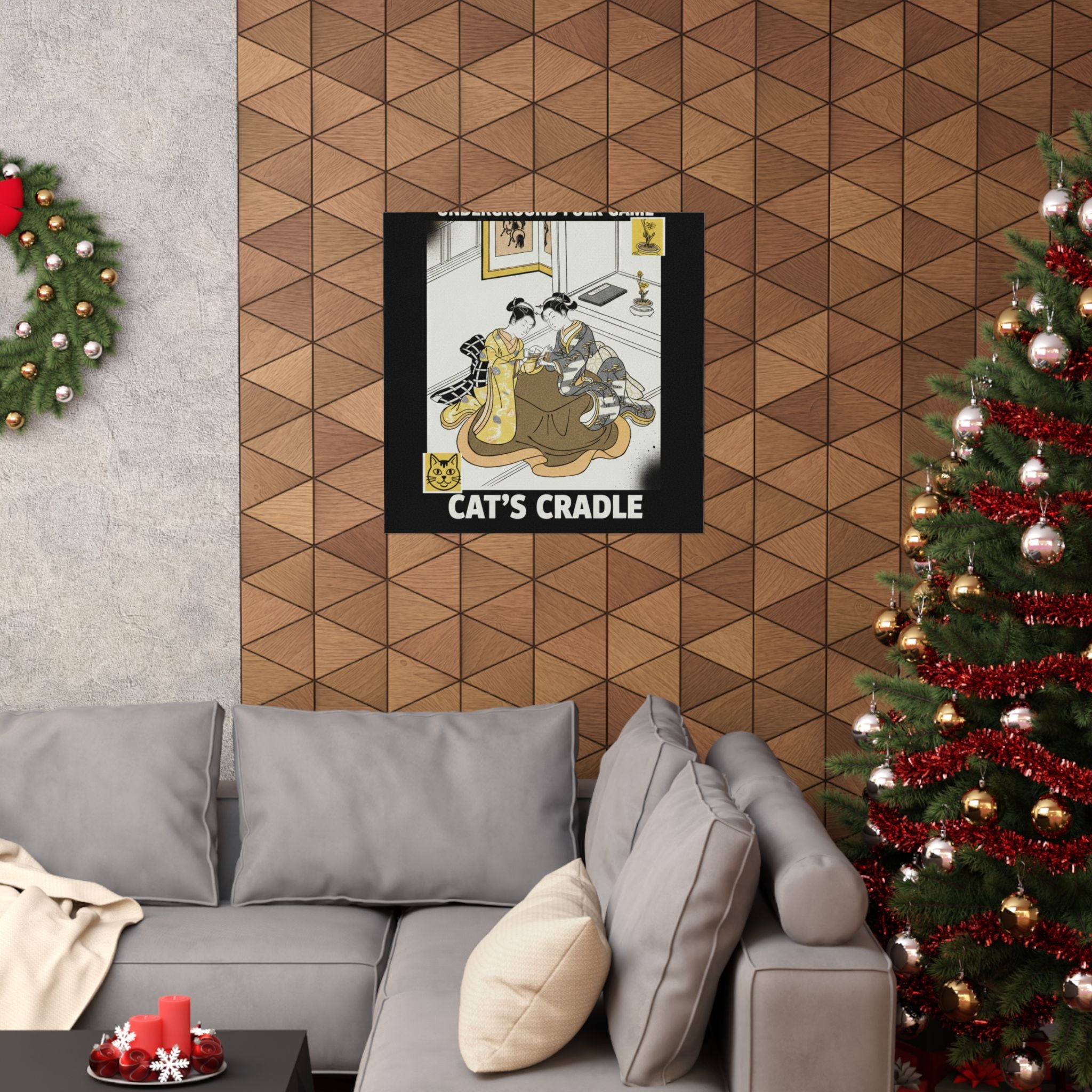 Streetwear Collage — Two Young Women Seated By A Kotatsu Playing Cat'S Cradle — Matte Poster