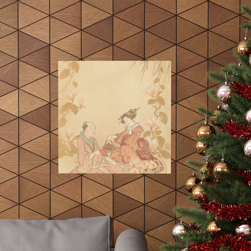 Southern Sunset — Woman Entertaining Her Guest With New Year Wine — Matte Poster