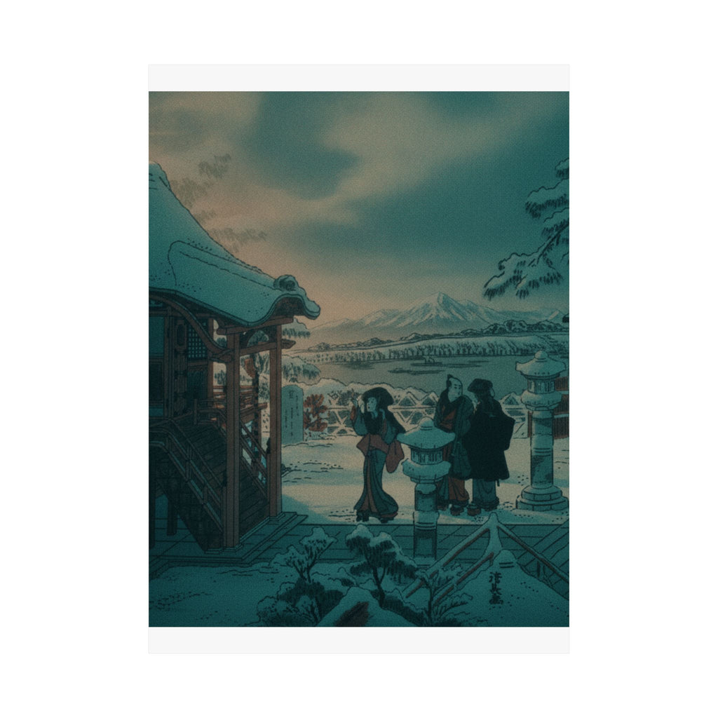 Cinematic — Snow Scene With Figures Outside A Temple — Matte Poster