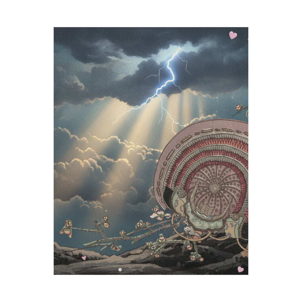 Dramatic Storm — Helmet And Plum Blossoms — Matte Poster