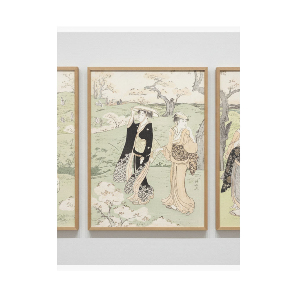 Watercolor — Young Ladies Viewing Cherry–Blossoms At Asukayama — Matte Poster