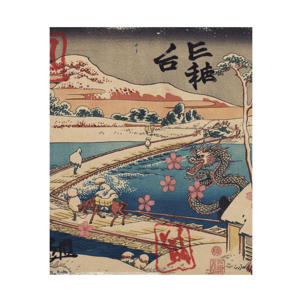 Japanese Street — Old View Of The Boat-Bridge At Sano In Kōzuke Province (Kōzuke Sano Funabashi No — Matte Poster