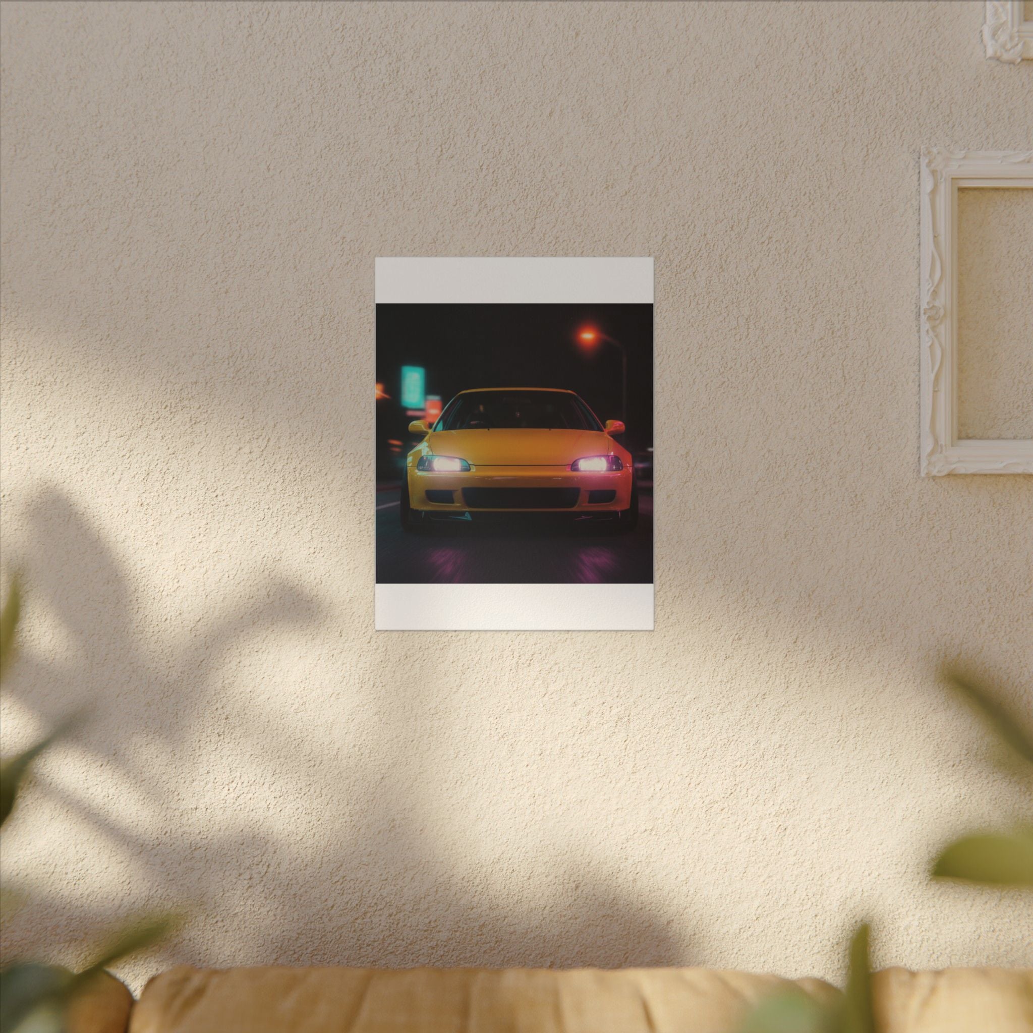 Neon Night JDM Yellow Coupe Street Matte Canvas