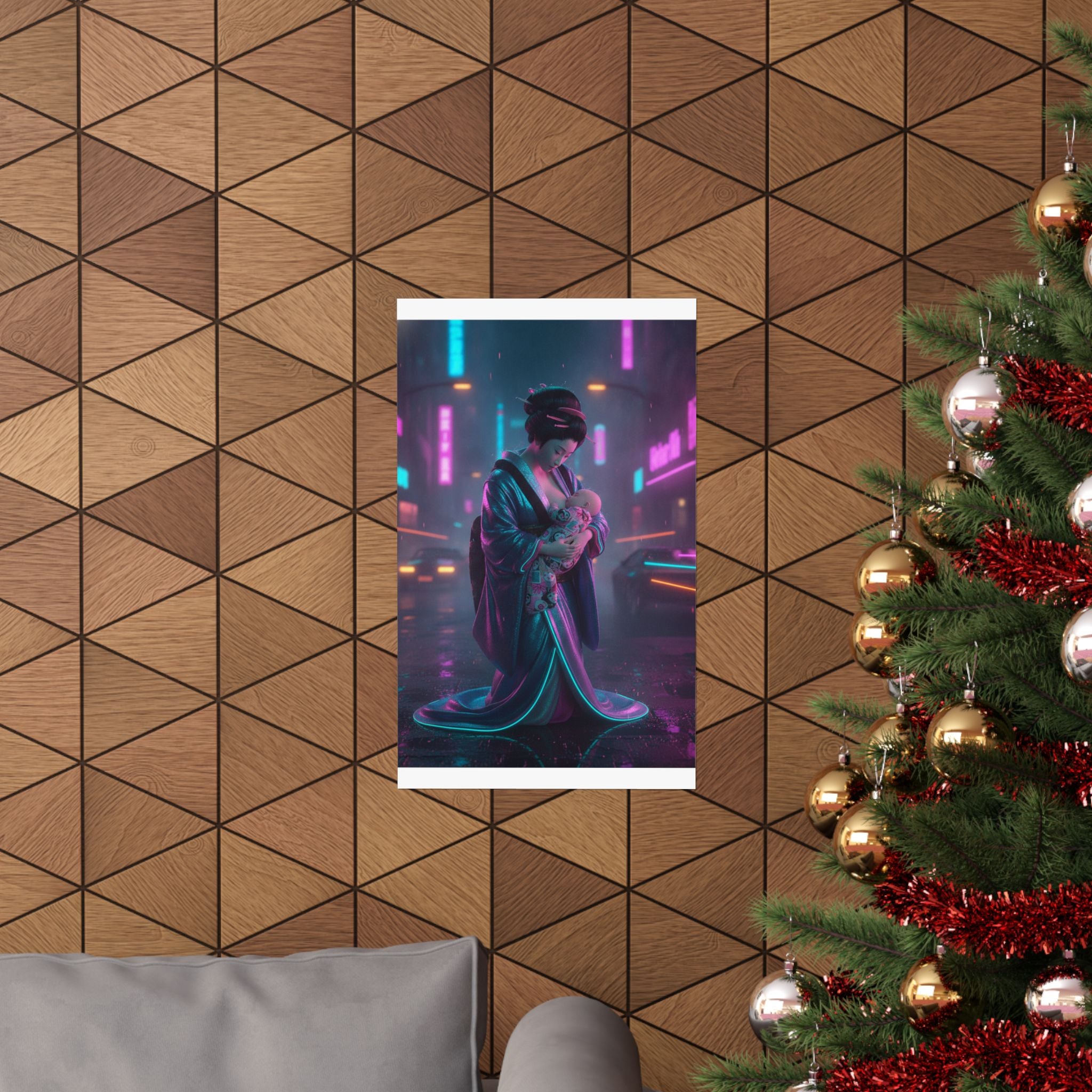 Neon Noir — Young Mother Nursing Her Baby — Matte Poster