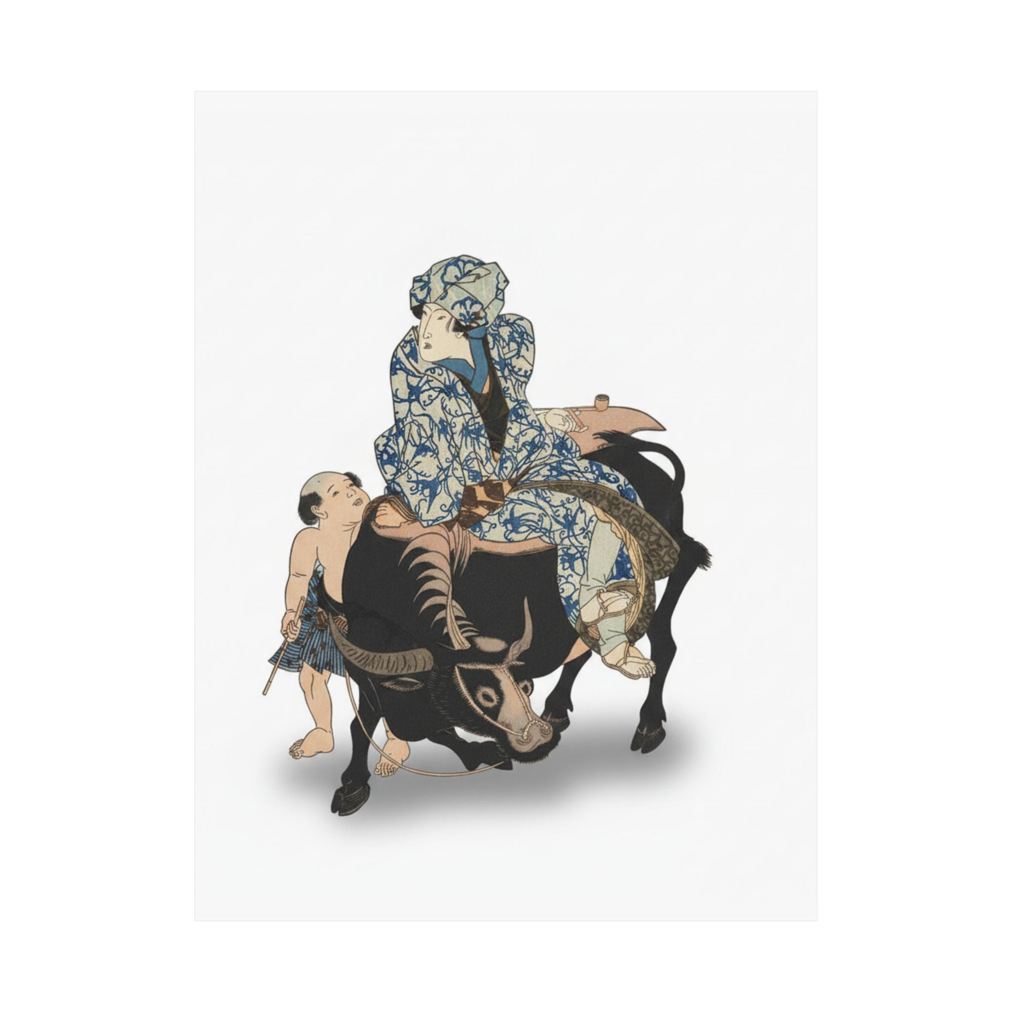Ecommerce Main — Roshungi (Chinese, Lu Zhunyi) As A Woman With A Pipe Riding On A Buffalo — Matte Poster