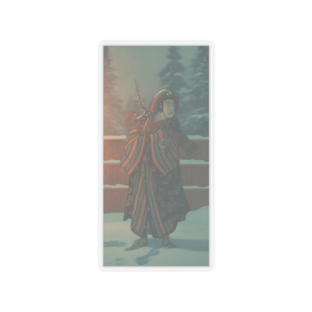 Cinematic — Matsumoto Sumezō As A Man In Winter Attire Standing In The Snow — Kiss-Cut Sticker