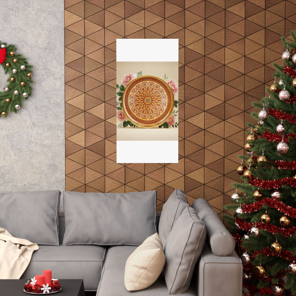 Gilded Moroccan Medallion and Pink Roses Art Poster