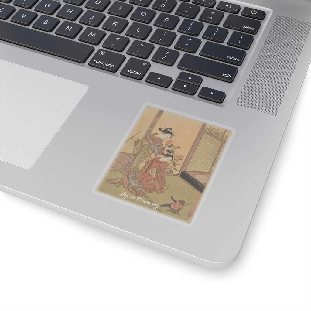 Affirmation — Two Girls Looking At A Monkey On A Leash — Kiss-Cut Sticker