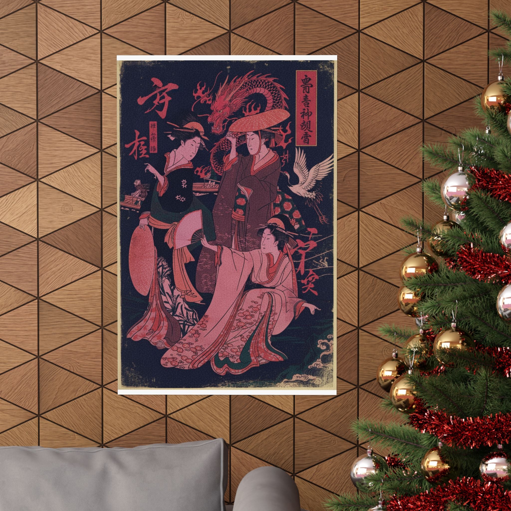 Japanese Street — Three Young Ladies By The Seashore — Matte Poster