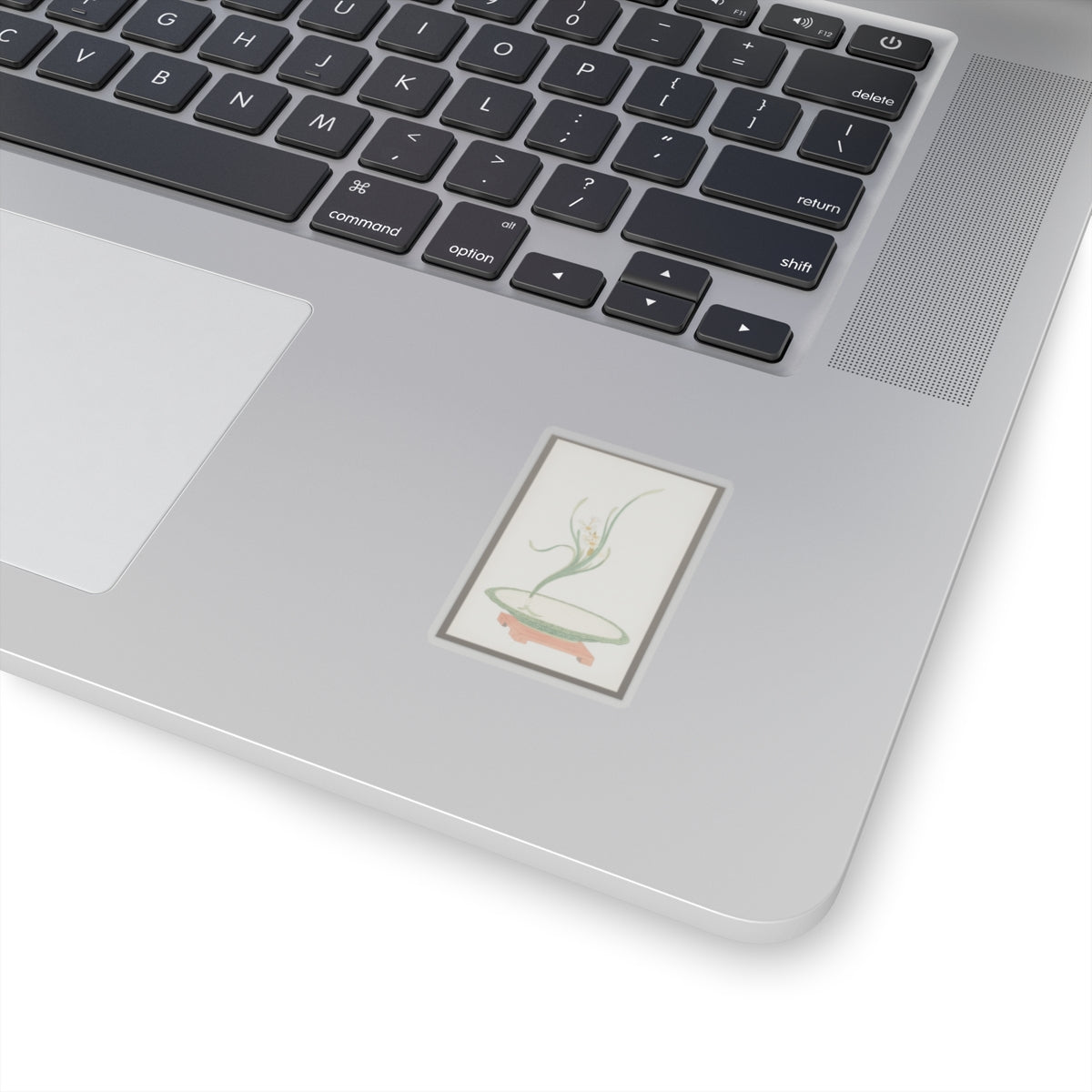 Watercolor — Flower Arrangement Of Suisen (Narcissus) In A Flat Green Dish — Kiss-Cut Sticker