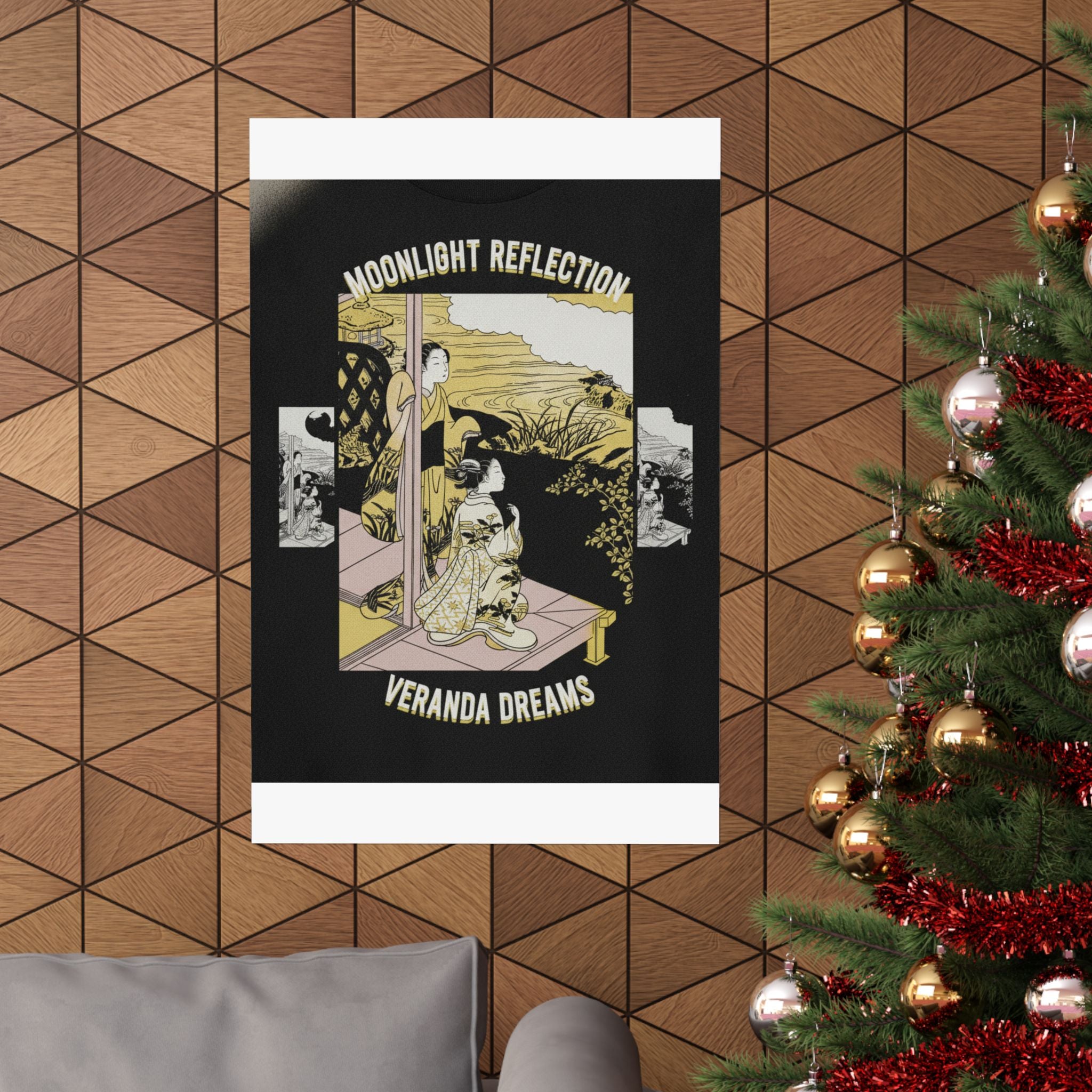 Streetwear Collage — Two Girls On A Veranda Beside A Stream With The Moon — Matte Poster