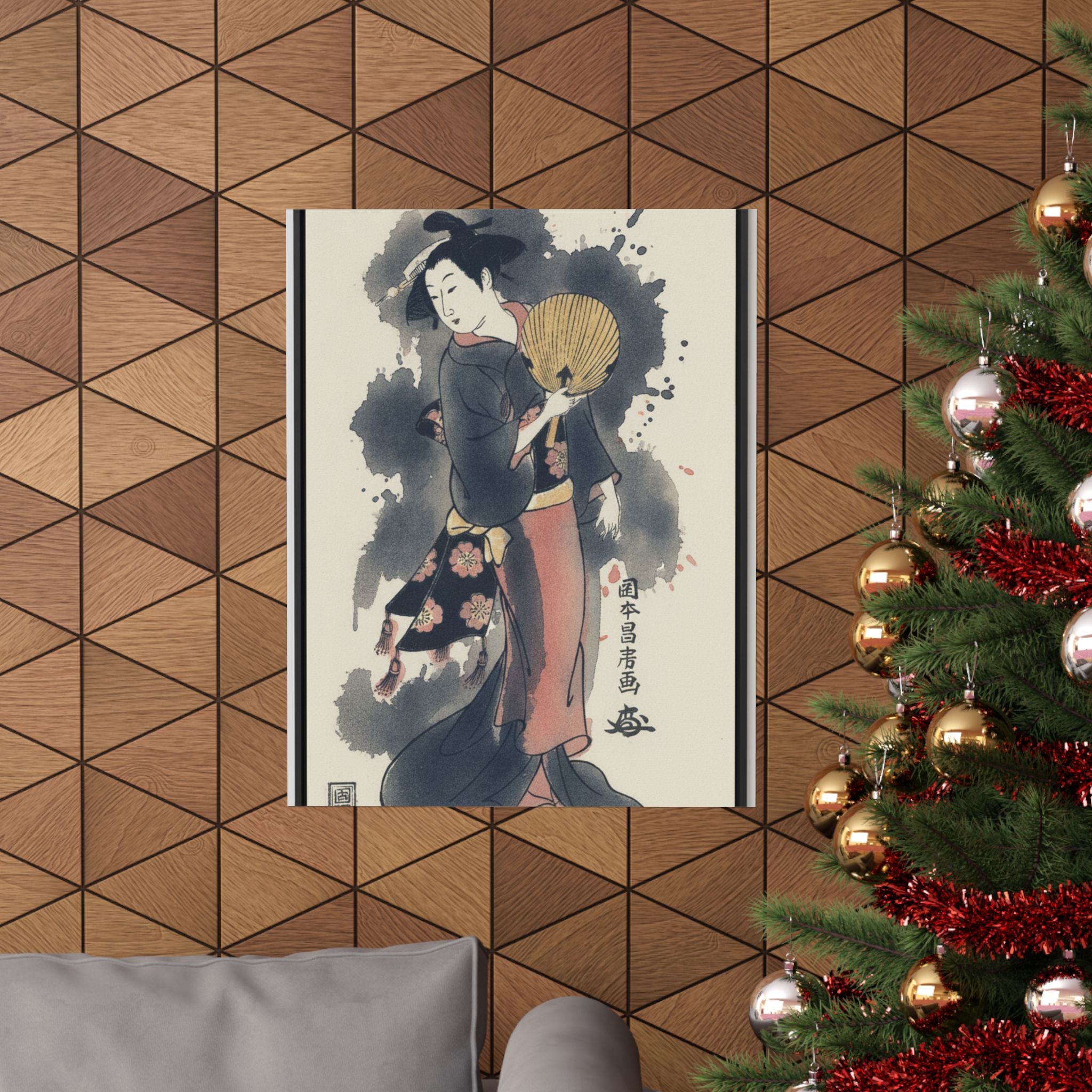 Watercolor — Girl With Fan — Matte Poster