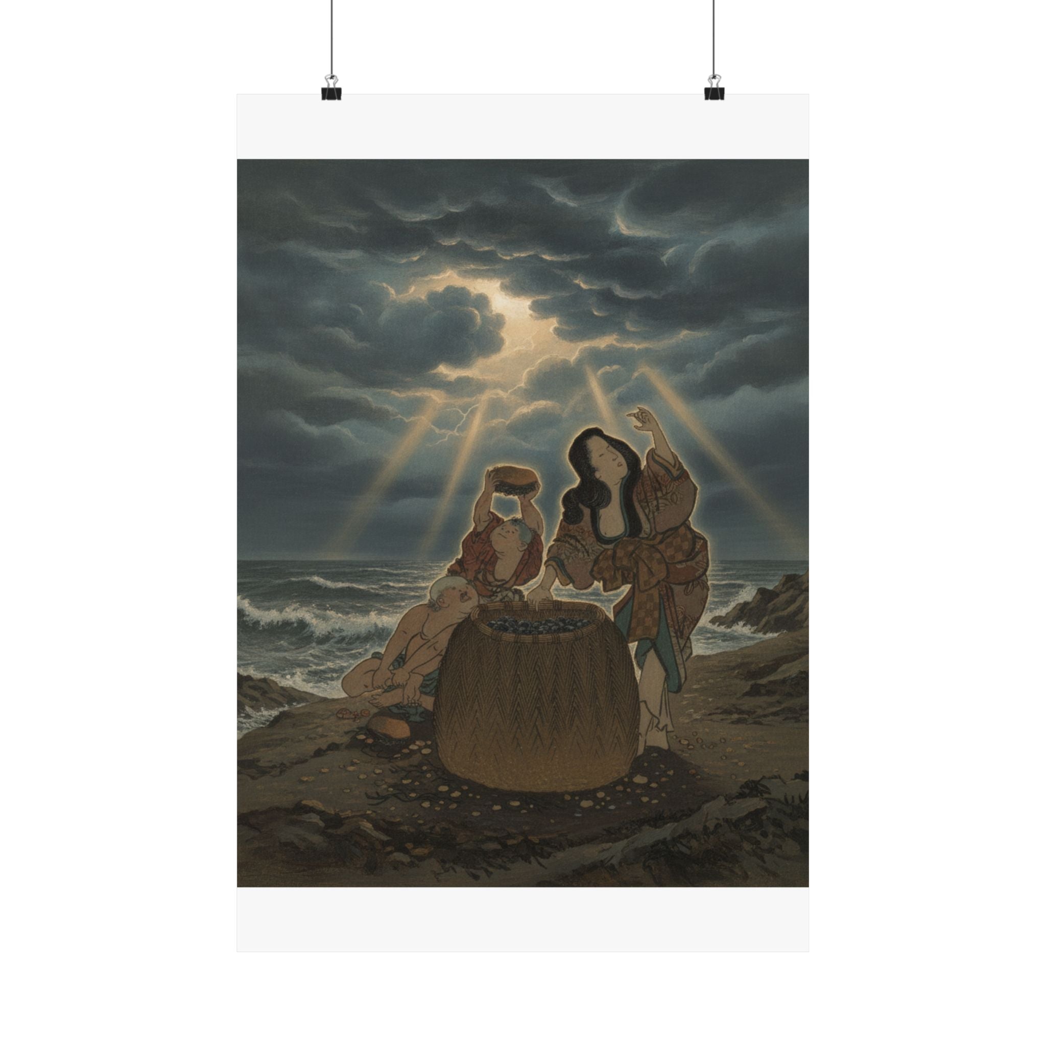 Dramatic Storm — Fisherwoman With A Basket And Two Boys — Matte Poster