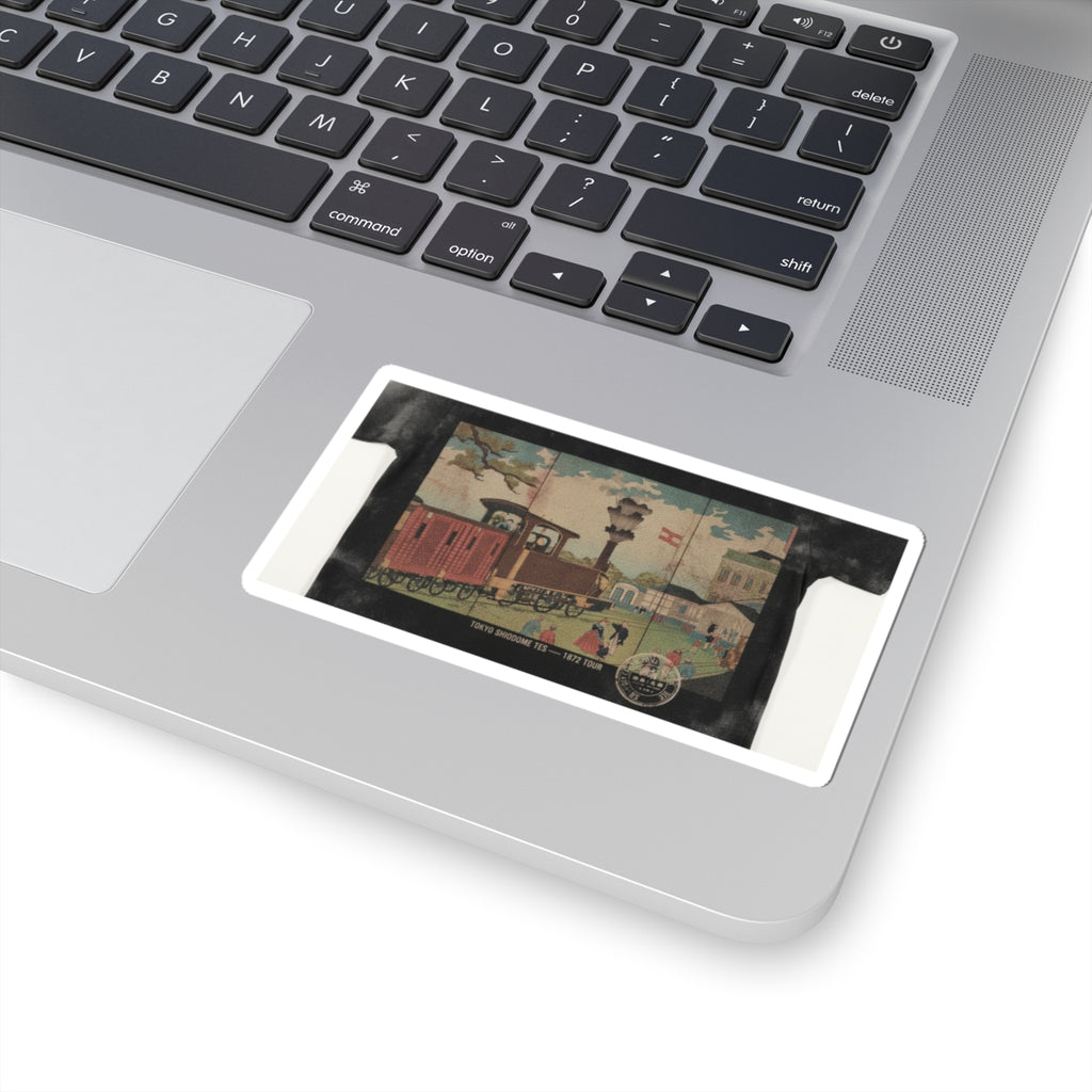 Vintage Bootleg — Illustration Of A Steam Locomotive Passing Shiodome In Tokyo (Tōkyō Shiodome Tes — Kiss-Cut Sticker