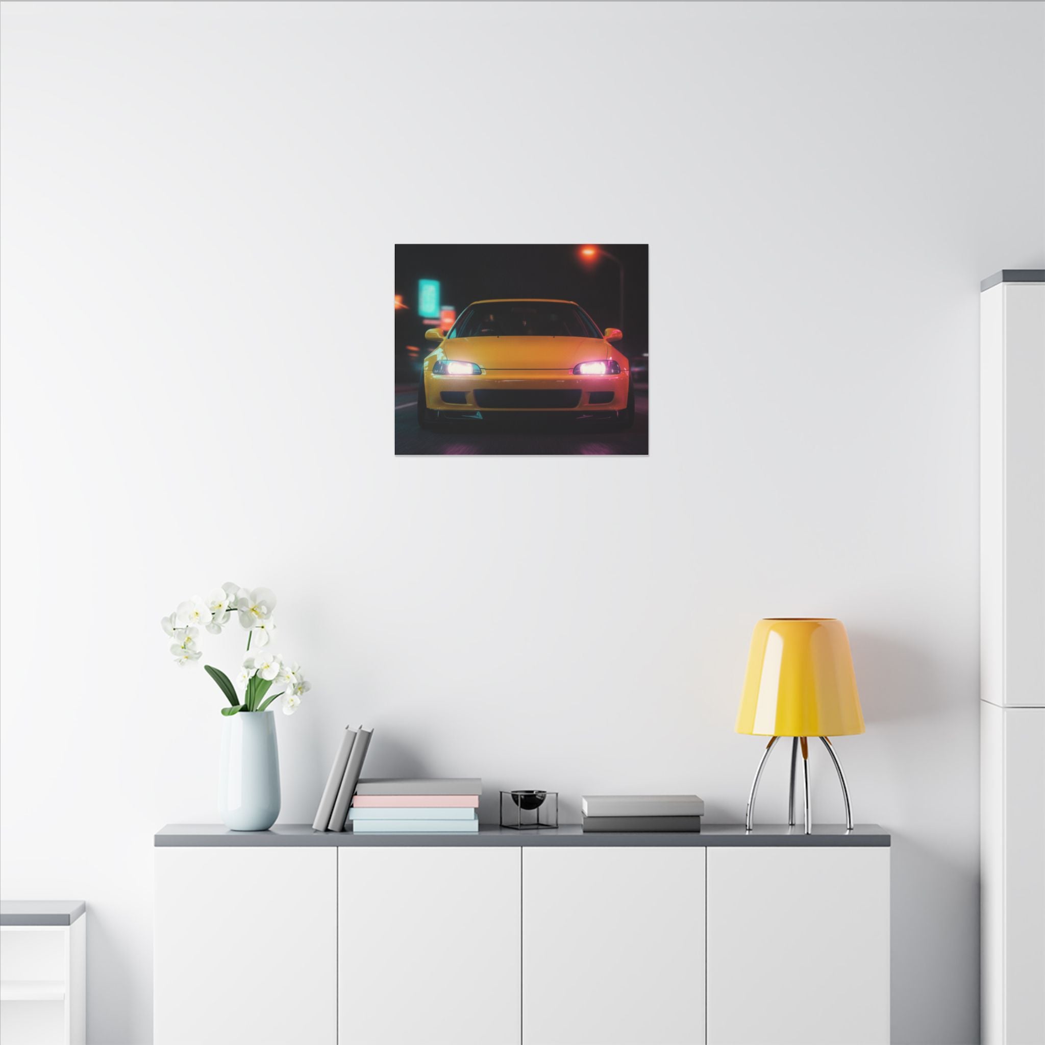 Neon Night JDM Yellow Coupe Street Matte Canvas