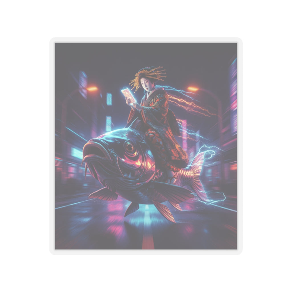 Fast Furious — Courtesan Seated On A Carp — Kiss-Cut Sticker