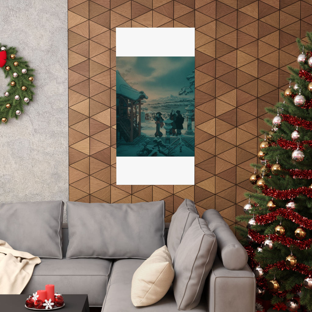 Cinematic — Snow Scene With Figures Outside A Temple — Matte Poster